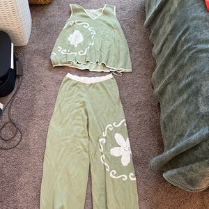 Green Floral Two-Piece Set